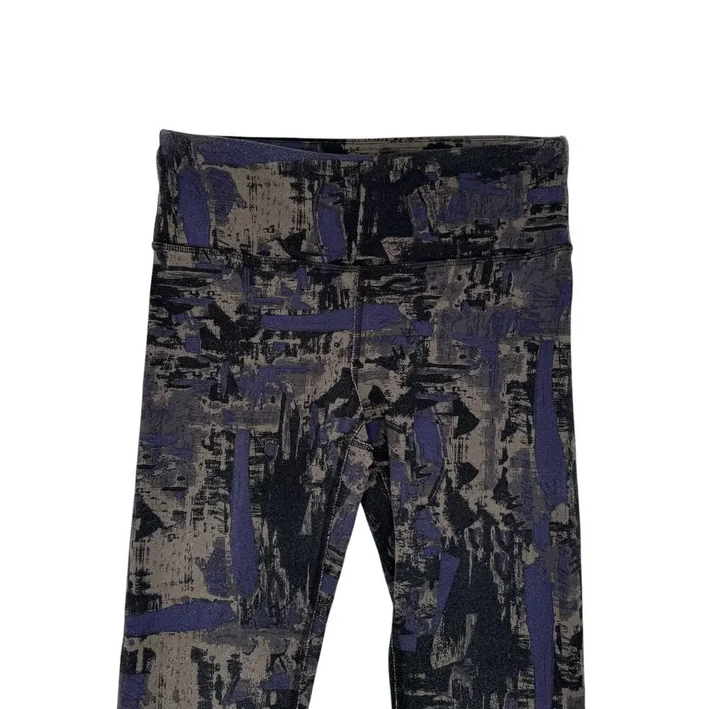 ALO High Rise Leggings Tan Black Blue Camo Abstract Print Size Small Womens